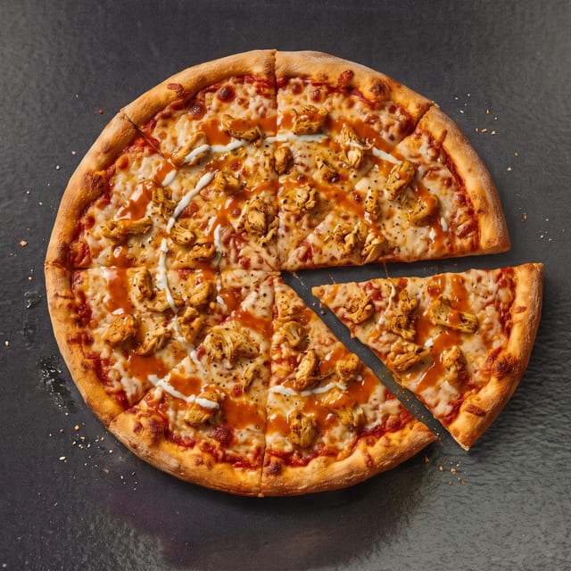 Buffalo Chicken Pizza (L).